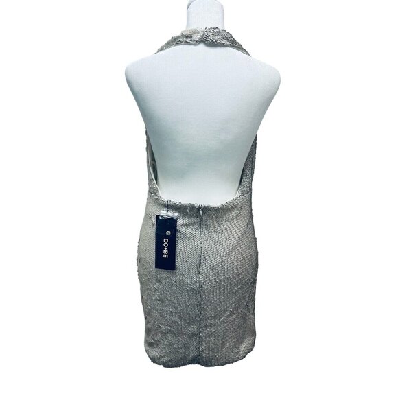 DO+BEl Women's Sequin Halter Ruffle Mini Dress Size M Beige NEW - Picture 2 of 9